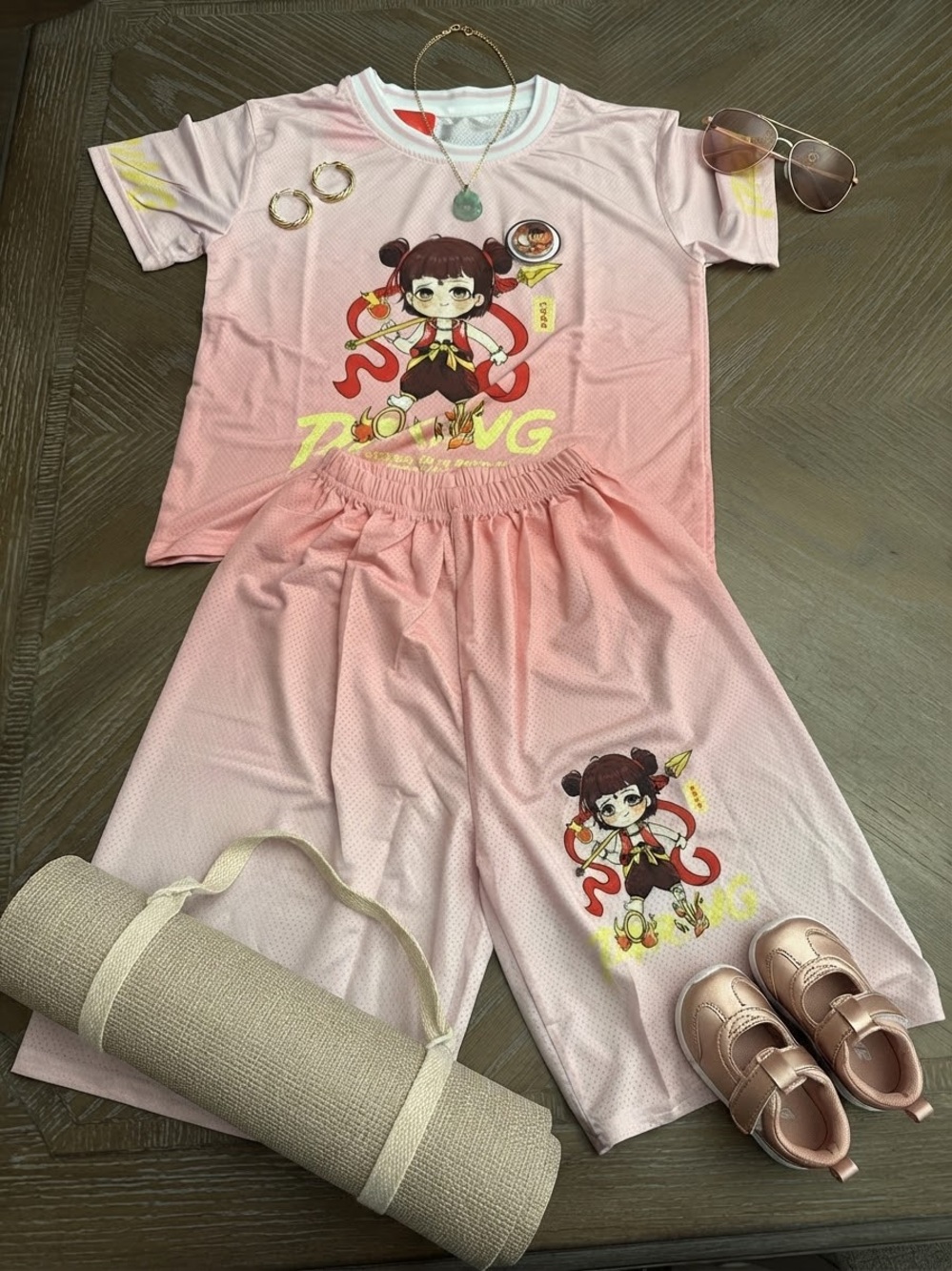 Kids Pink Character Short Jersey Set